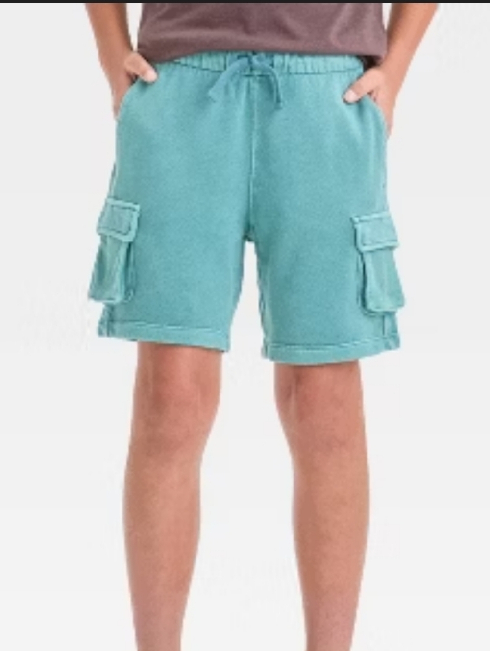 Cat & Jack Boys Medium Teal Terry Cargo Shorts with Drawstring Waist - NAT